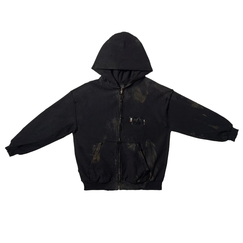 Balenciaga Small Fit Zip-Up Hoodie Black