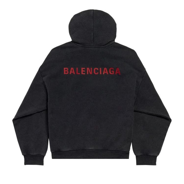 Balenciaga Back Hoodie Medium Fit Faded Washed Black/Red