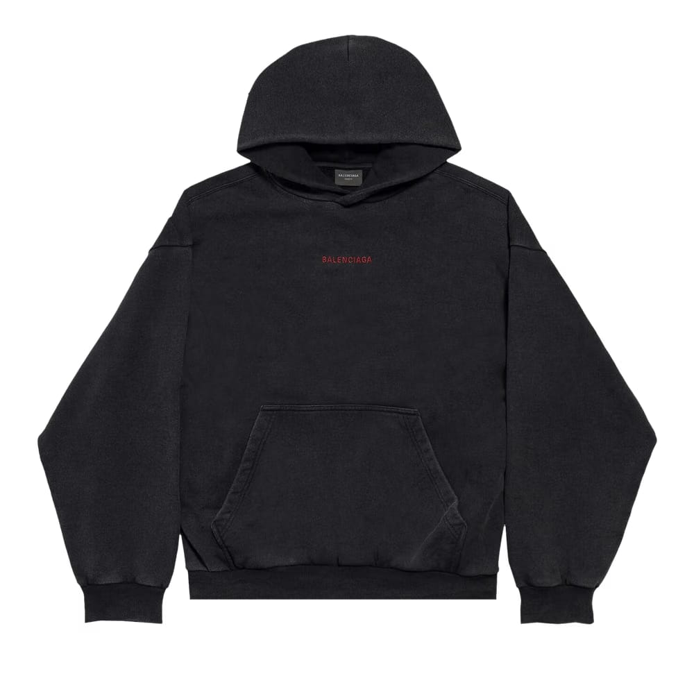 Balenciaga Back Hoodie Medium Fit Faded Washed Black/Red