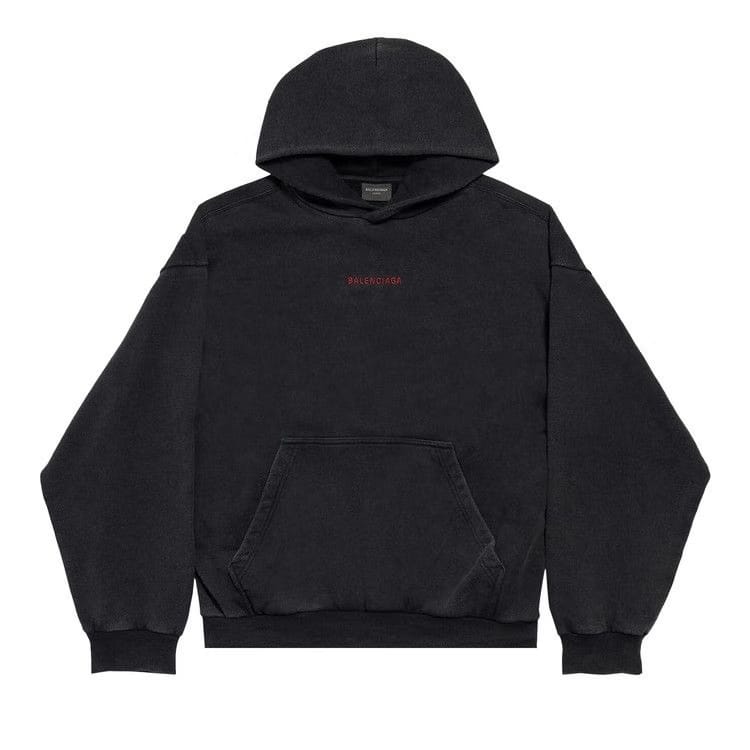 Balenciaga Back Hoodie Medium Fit Faded Washed Black/Red