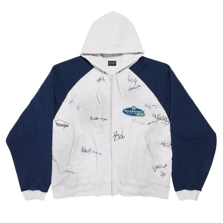 Balenciaga Raglan Oversized Zip Up Hoodie Dirty White