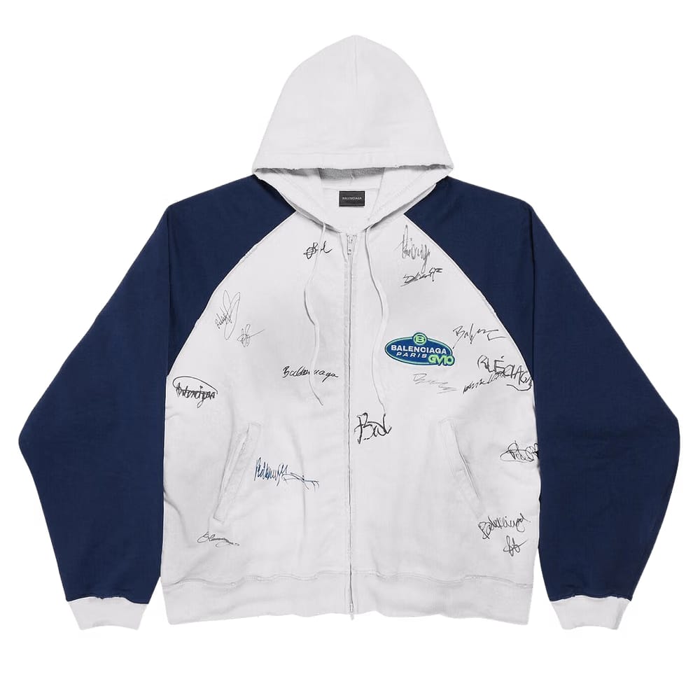 Balenciaga Raglan Oversized Zip Up Hoodie Dirty White