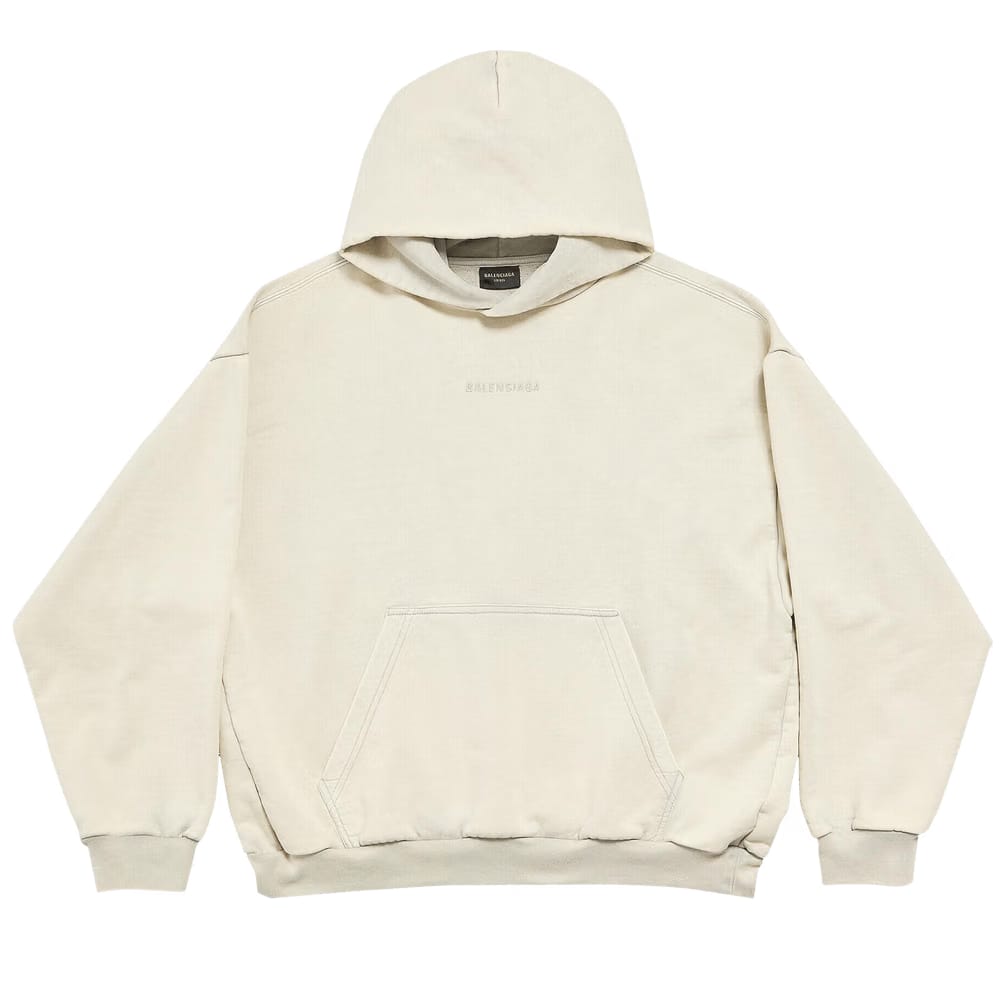 Balenciaga Logo Embroidered Hoodie Cement Grey