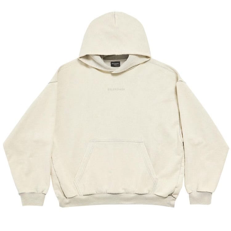Balenciaga Logo Embroidered Hoodie Cement Grey