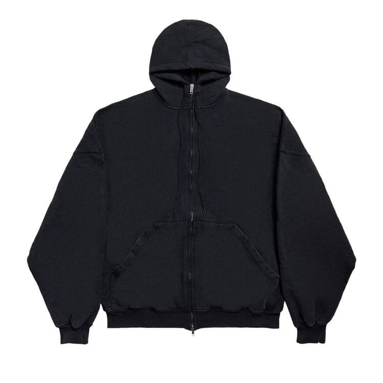 Balenciaga Large Zip-Up Hoodie Faded Washed Black