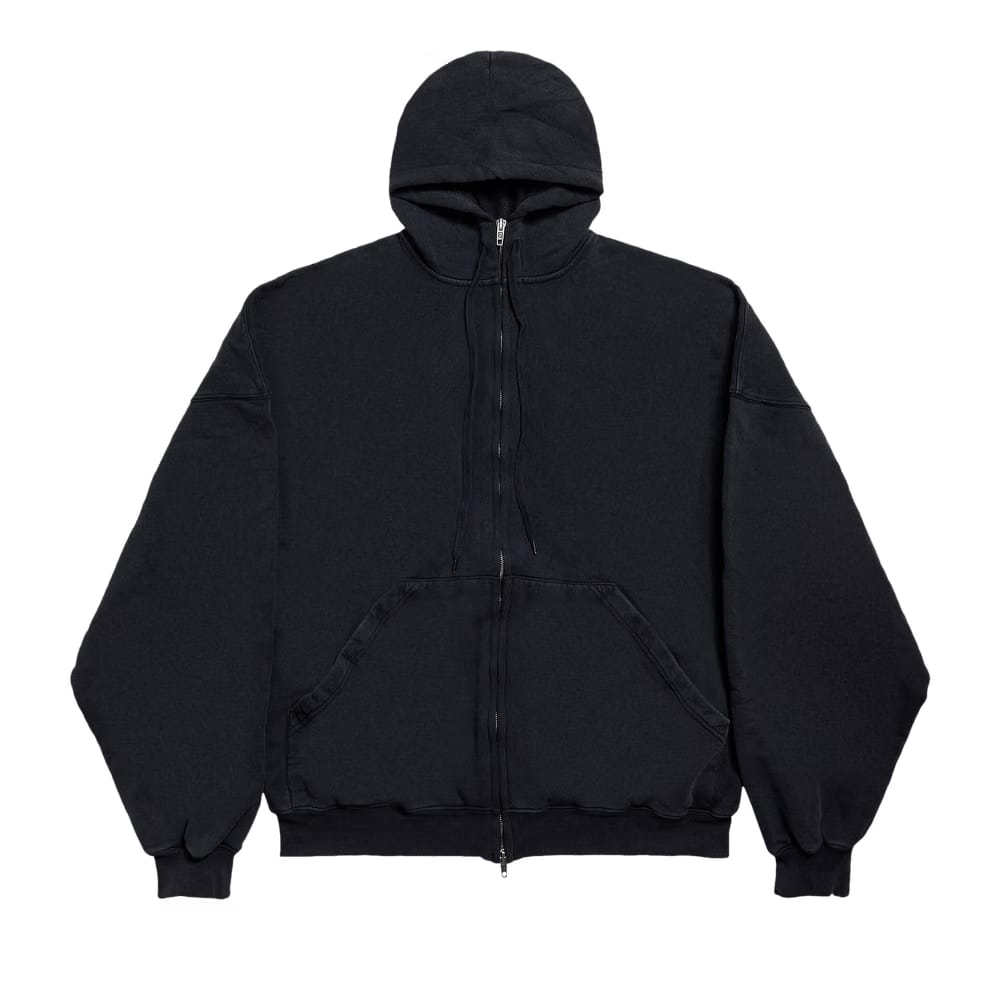 Balenciaga Large Zip-Up Hoodie Faded Washed Black