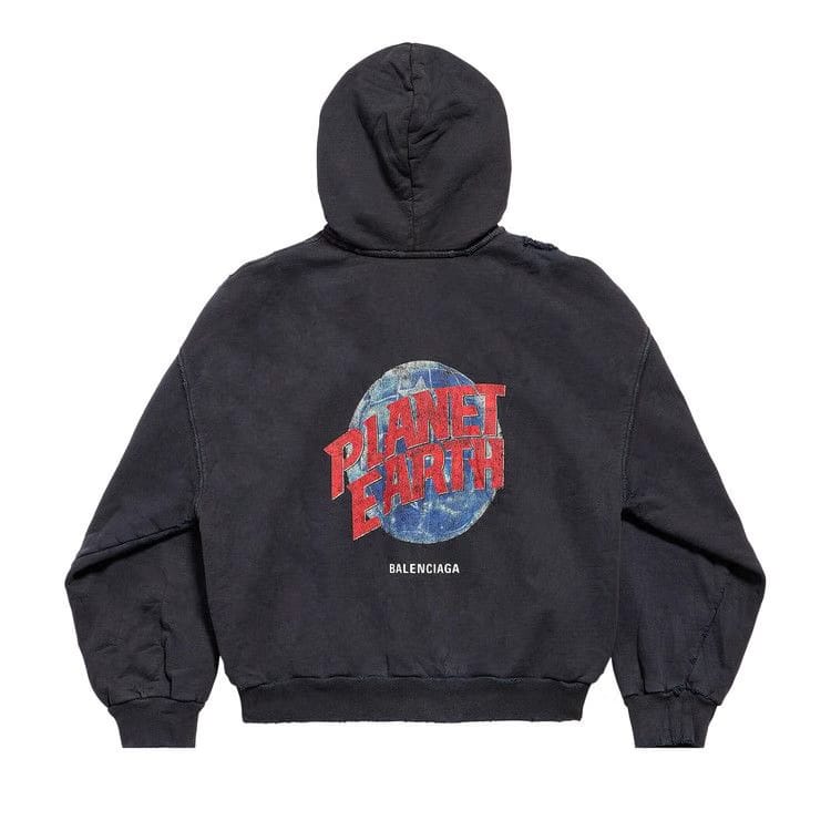 Balenciaga Zip Up Hoodie Washed Black
