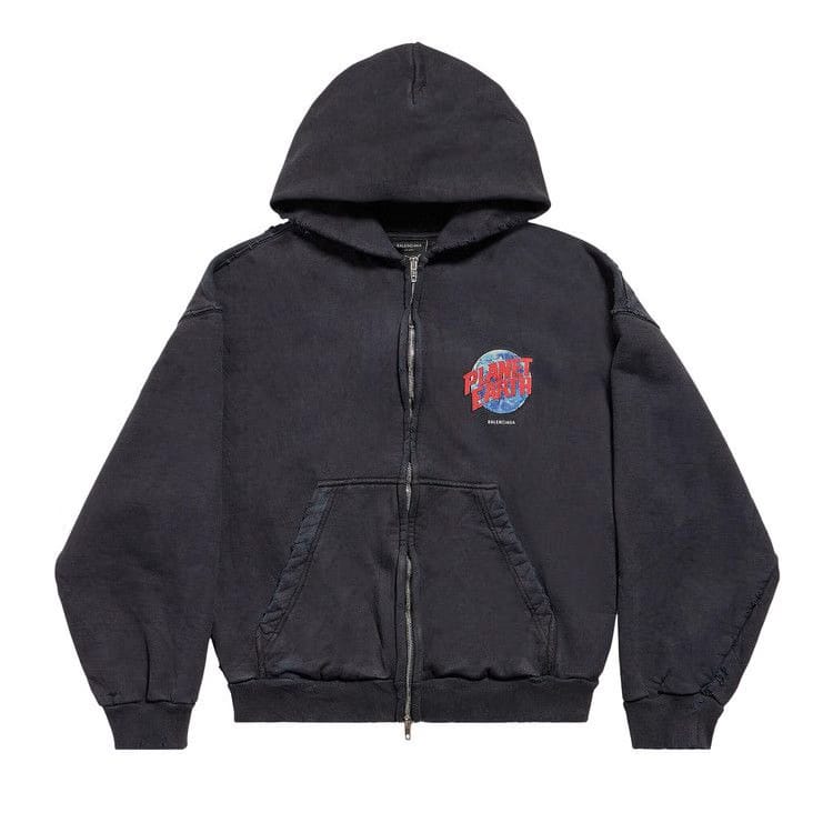 Balenciaga Zip Up Hoodie Washed Black