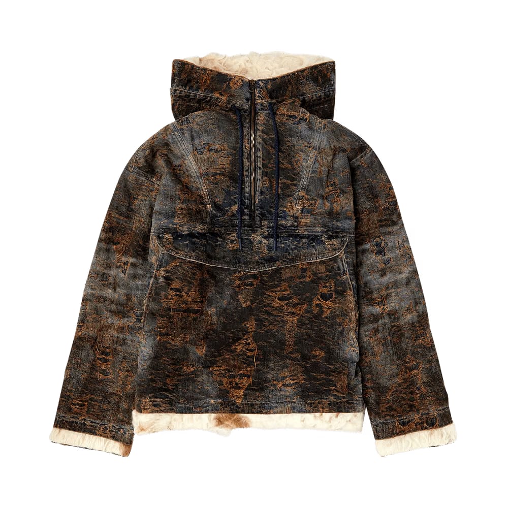 Diesel Distressed Denim Half Zip Anorak Jackets Blue