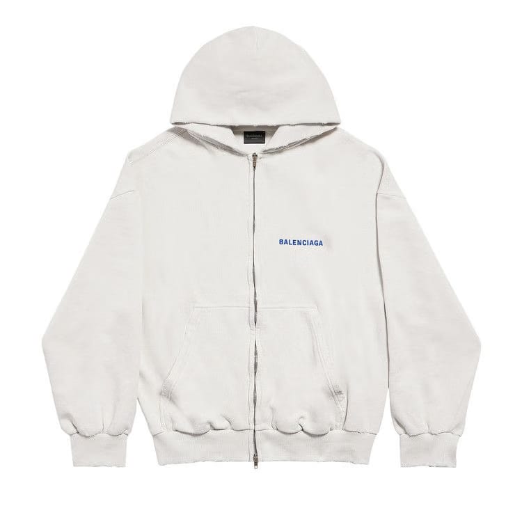 Balenciaga Logo Embroidered Zip-Up Hoodie Dirty White/Sport Blue