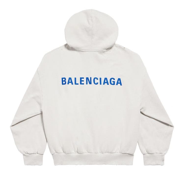 Balenciaga Logo Embroidered Zip-Up Hoodie Dirty White/Sport Blue