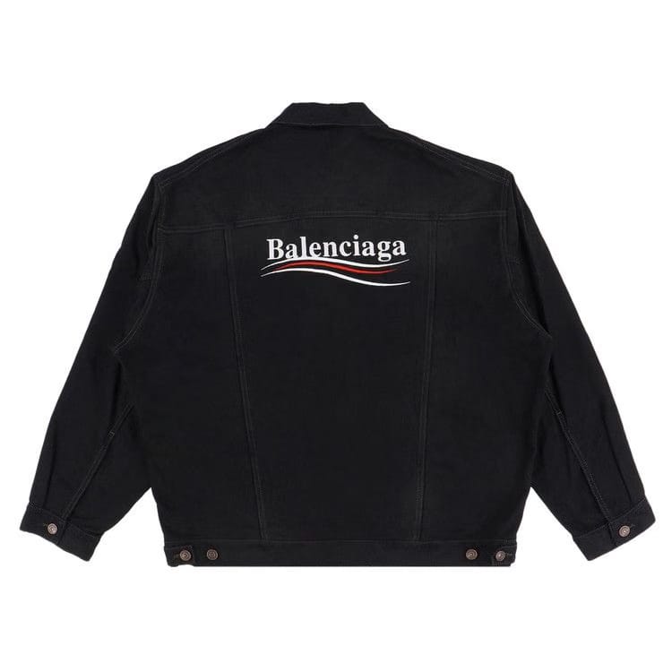 Balenciaga Embroidered Political Logo Denim Jacket Black