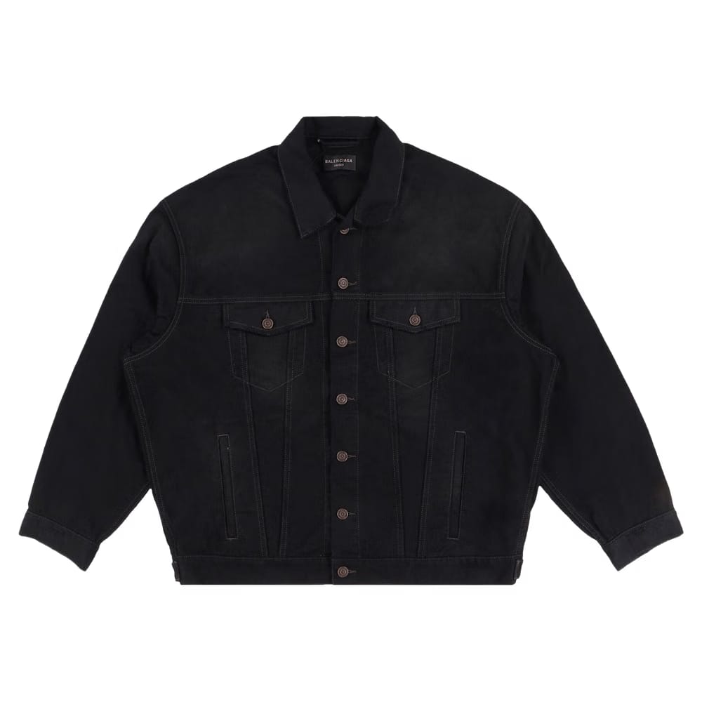 Balenciaga Embroidered Political Logo Denim Jacket Black