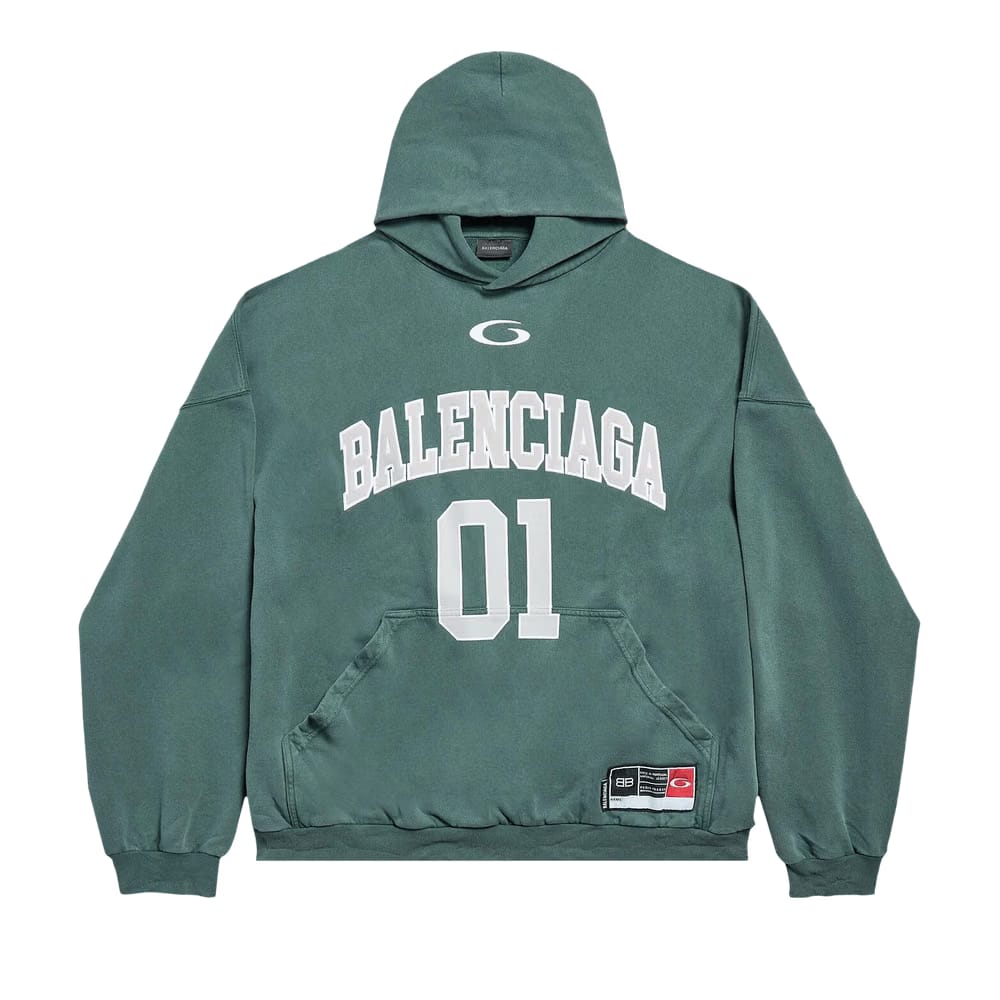 Balenciaga Basketball Hoodie Large Fit Dark Green/Light Gry