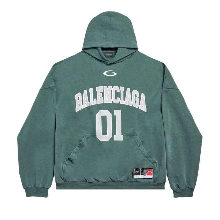 Balenciaga Basketball Hoodie Large Fit Dark Green/Light Gry