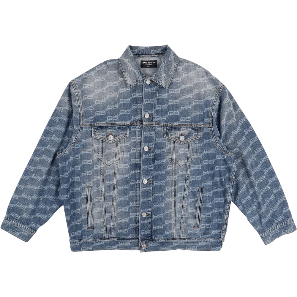Balenciaga All-Over BB Monogram Logo Denim Jacket Blue