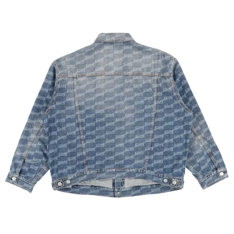 Balenciaga All-Over BB Monogram Logo Denim Jacket Blue