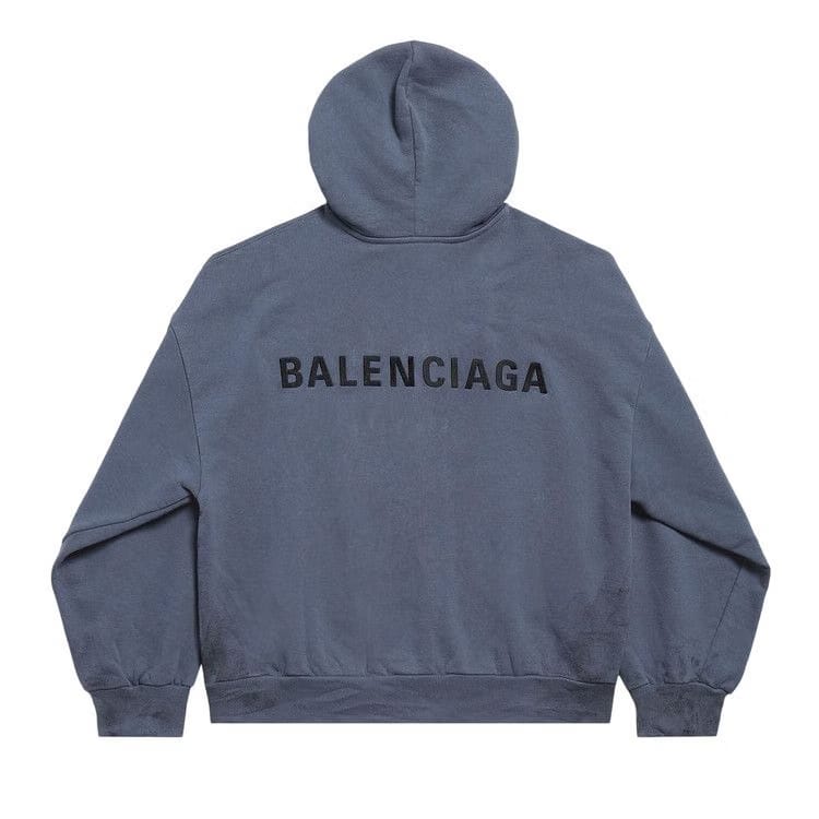 Balenciaga Back Zip Up Hoodie Regular Fit Faded Dark Blue/Black