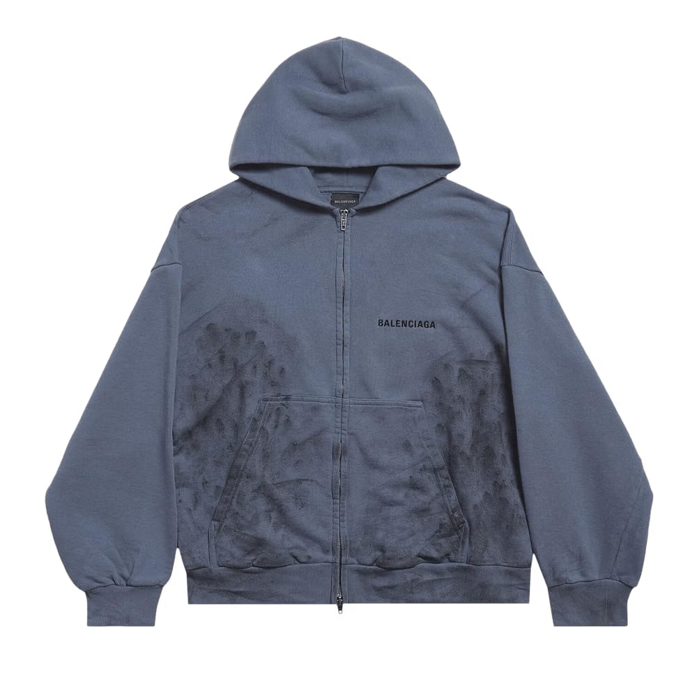 Balenciaga Back Zip Up Hoodie Regular Fit Faded Dark Blue/Black