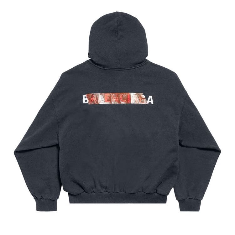 Balenciaga Taped Back Hoodie Faded Black/White/Red