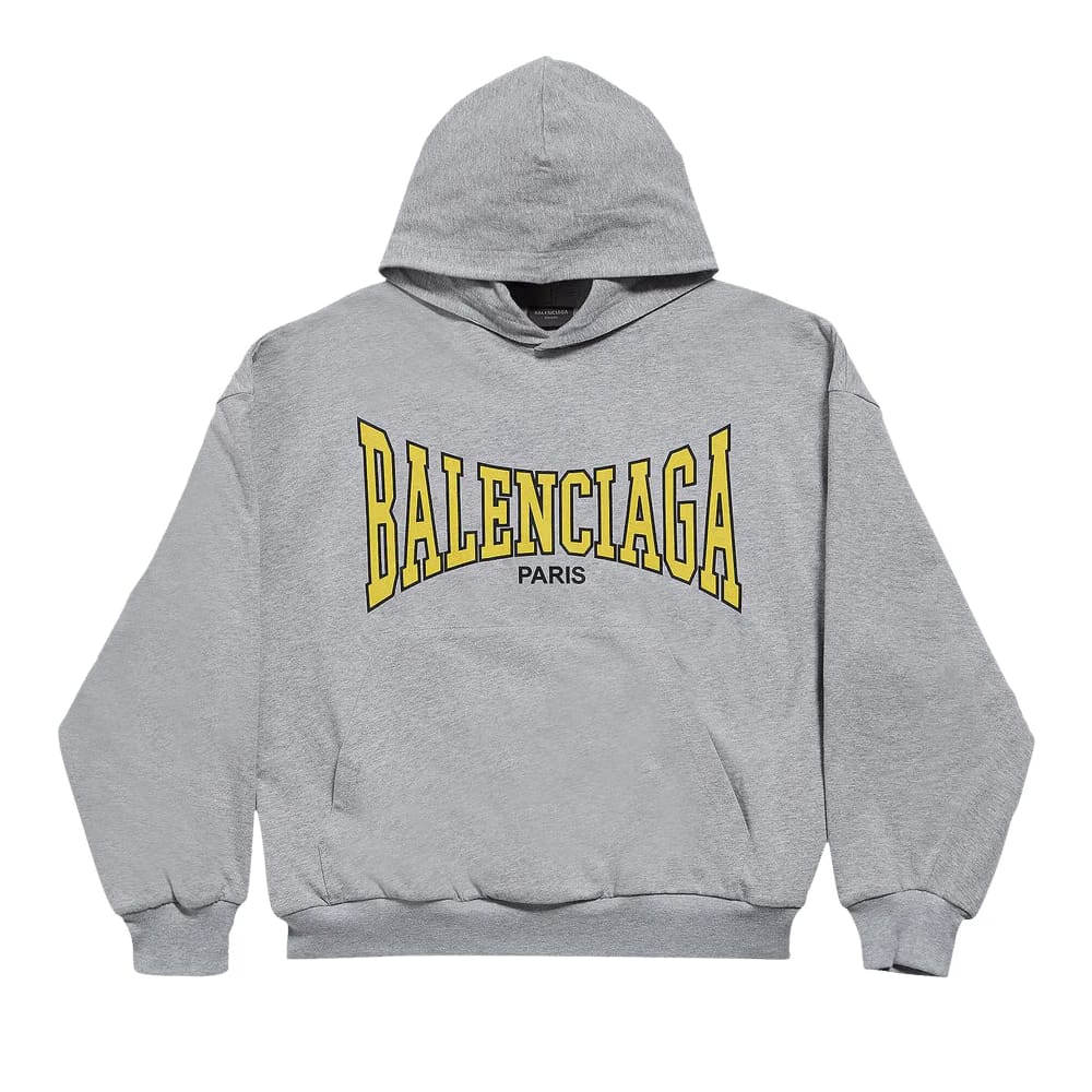 Balenciaga Logo Printed Hoodie Heather Grey/Yellow