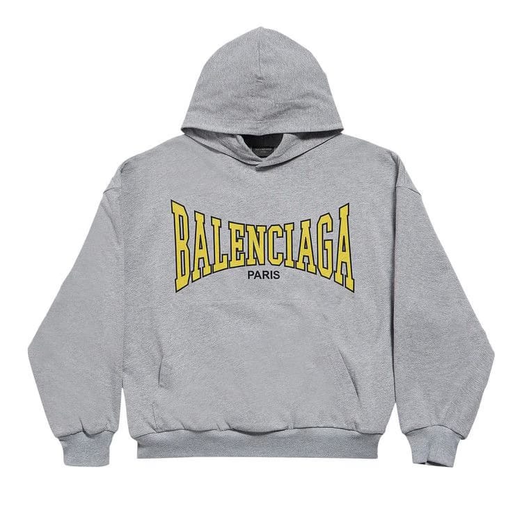 Balenciaga Logo Printed Hoodie Heather Grey/Yellow