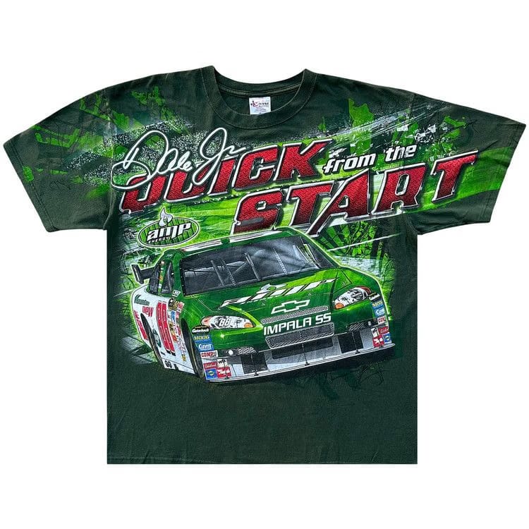 Vintage Dale Earnhardt Jr. All-Over Racing T-Shirt Green