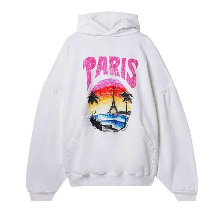 Balenciaga Paris Tropical Round Hoodie White/Pink