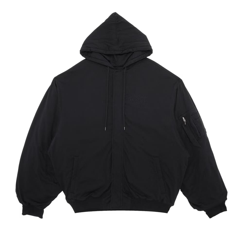 Balenciaga Padded Bomber Hoodie Black