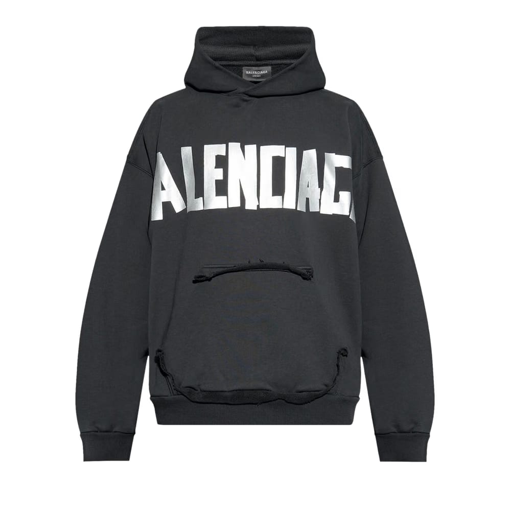 Balenciaga Ripped Pocket Hoodie Faded Black/Silver