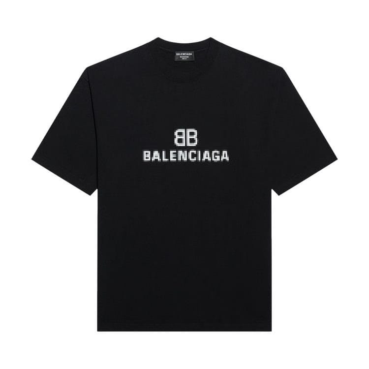 Balenciaga Mens BB Pixel Medium Fit T-Shirt Black