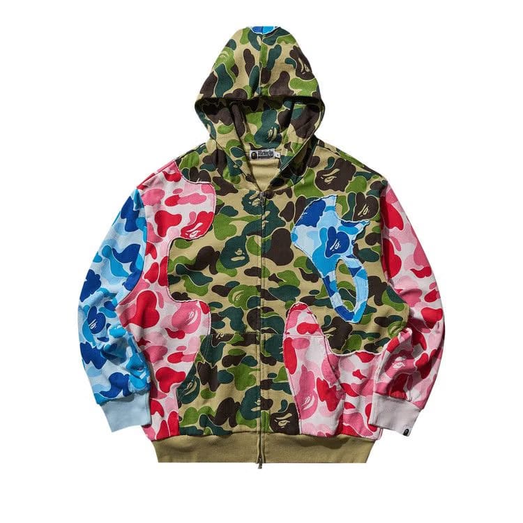 BAPE ABC Camo Patchwork Relaxed Fit Zip Hoodie Multicolor