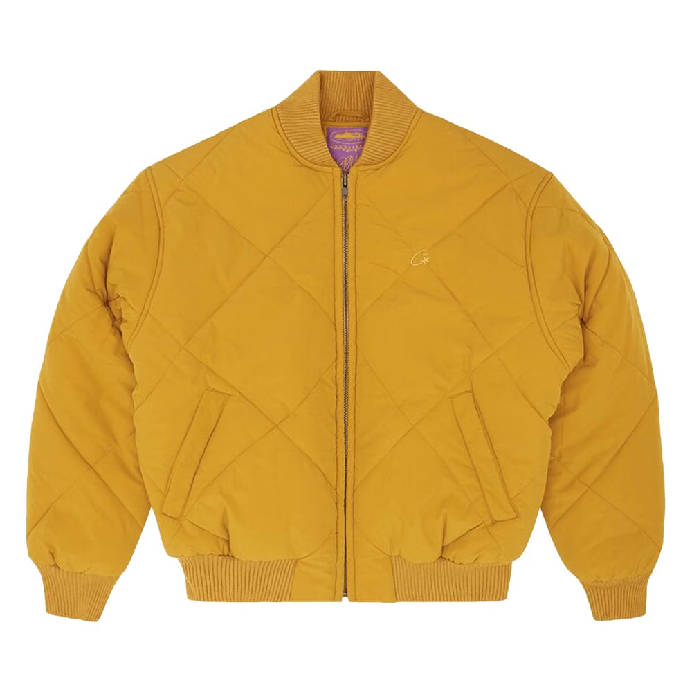 Corteiz Olde English Quilted Bomber Jacket Yellow