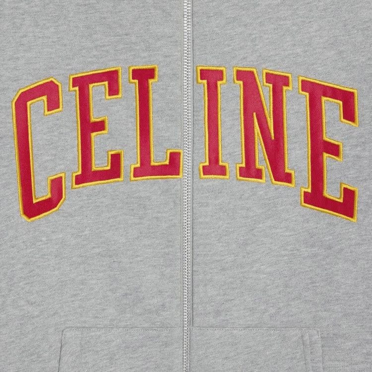 CELINE Loose Zip Up Hoodie Grey Melange/Burgundy/Yellow