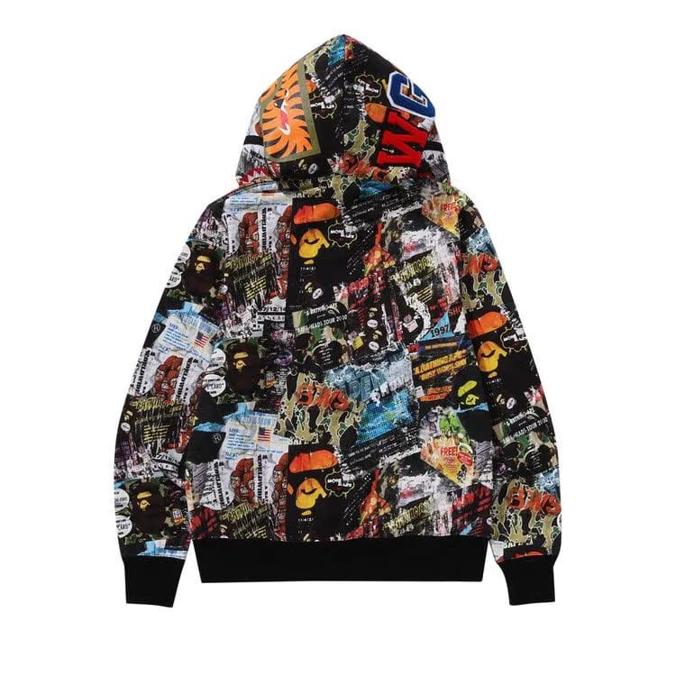 BAPE Flyer Pattern Shark Full Zip Hoodie Multicolor