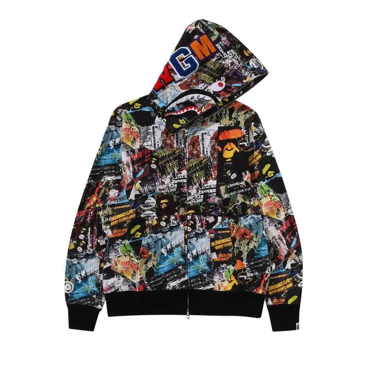 BAPE Flyer Pattern Shark Full Zip Hoodie Multicolor