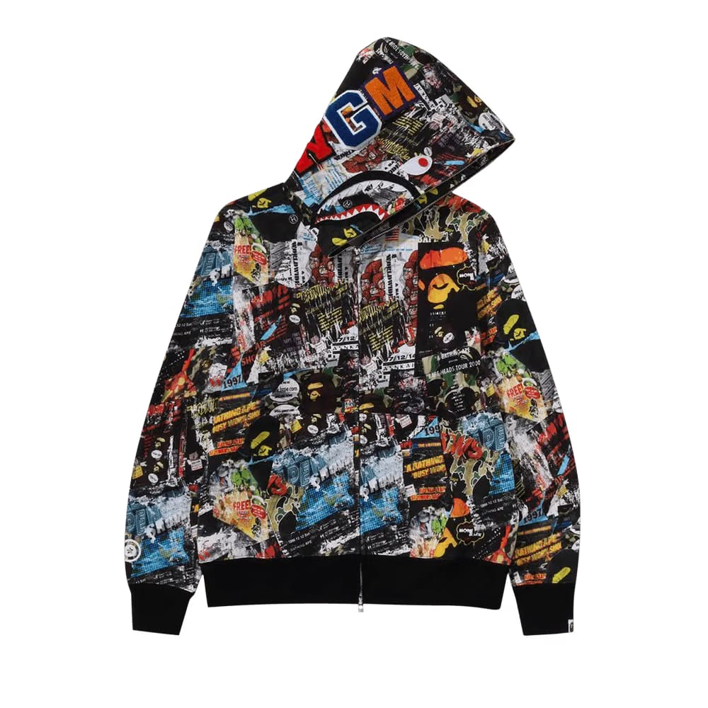 BAPE Flyer Pattern Shark Full Zip Hoodie Multicolor