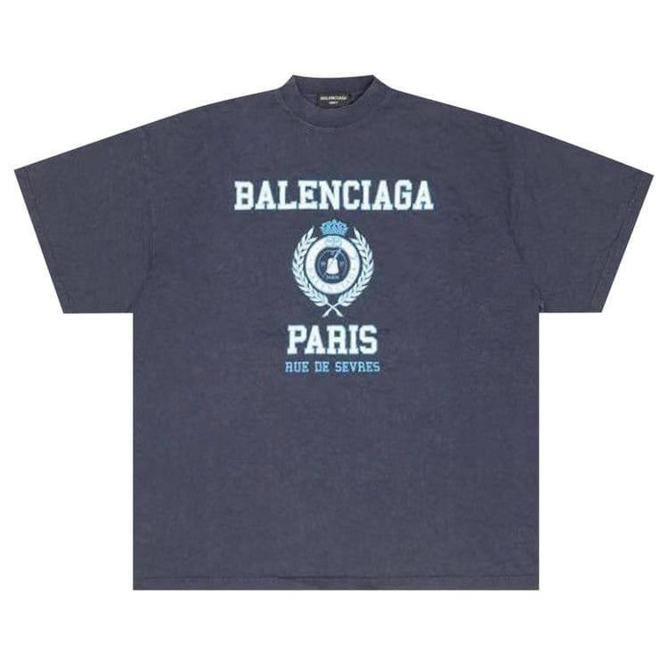 Balenciaga College Crest Oversized T-Shirt Navy