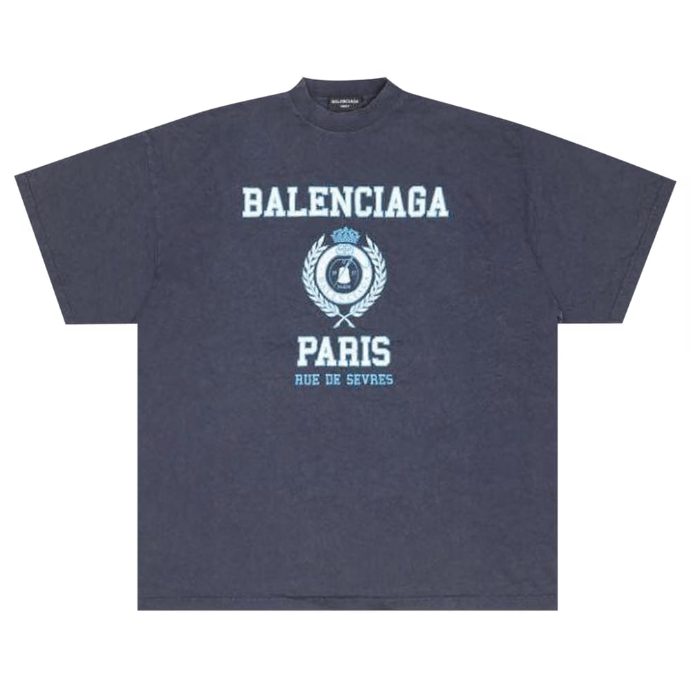 Balenciaga College Crest Oversized T-Shirt Navy
