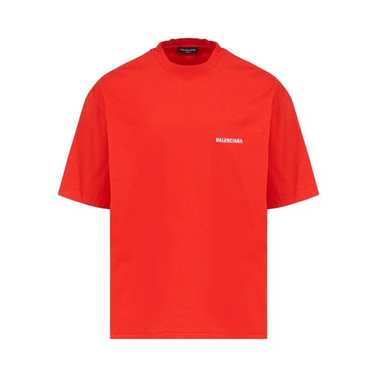 Balenciaga Back Logo Regular Fit Vintage T-Shirt Bright Red/White