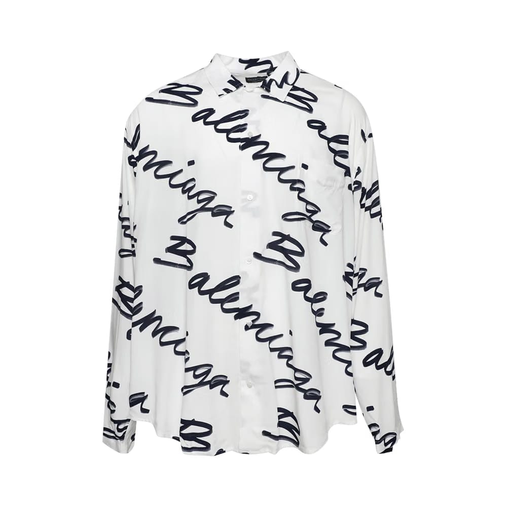 Balenciaga Logo Long-Sleeve Shirt White/Navy