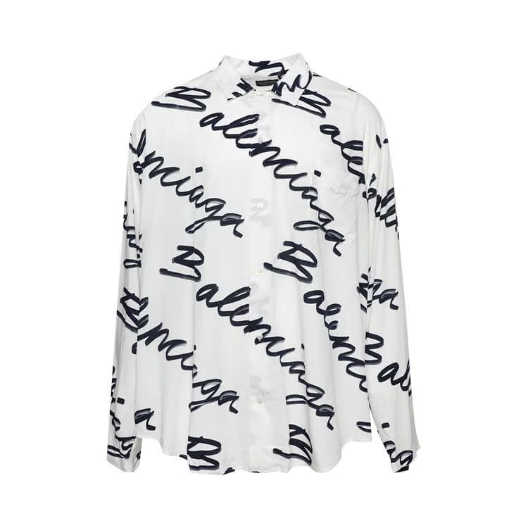Balenciaga Logo Long-Sleeve Shirt White/Navy