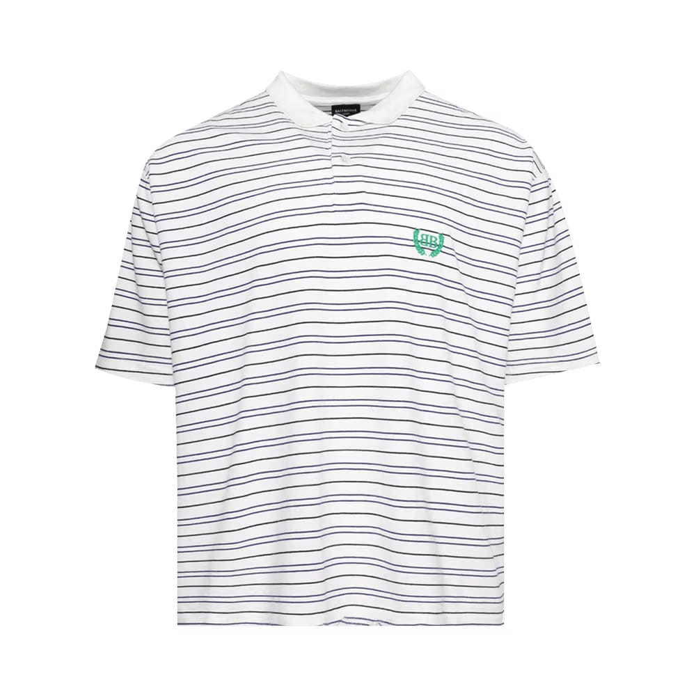Balenciaga Striped Polo Shirt White/Blue
