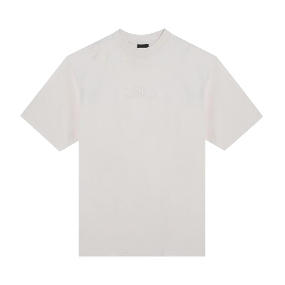 Balenciaga Logo Embroidered T-Shirt Ecru
