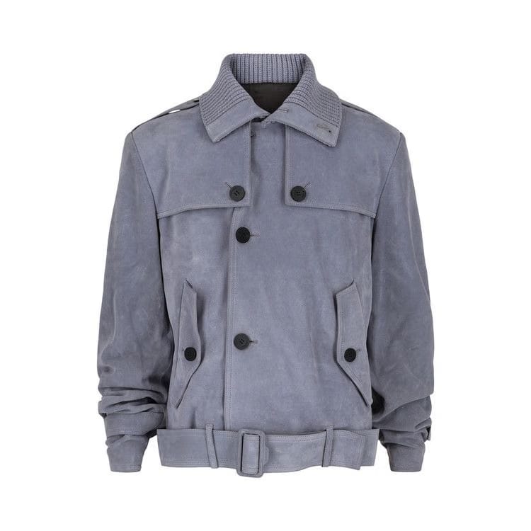 Ferragamo Suede Moto Jacket Blue