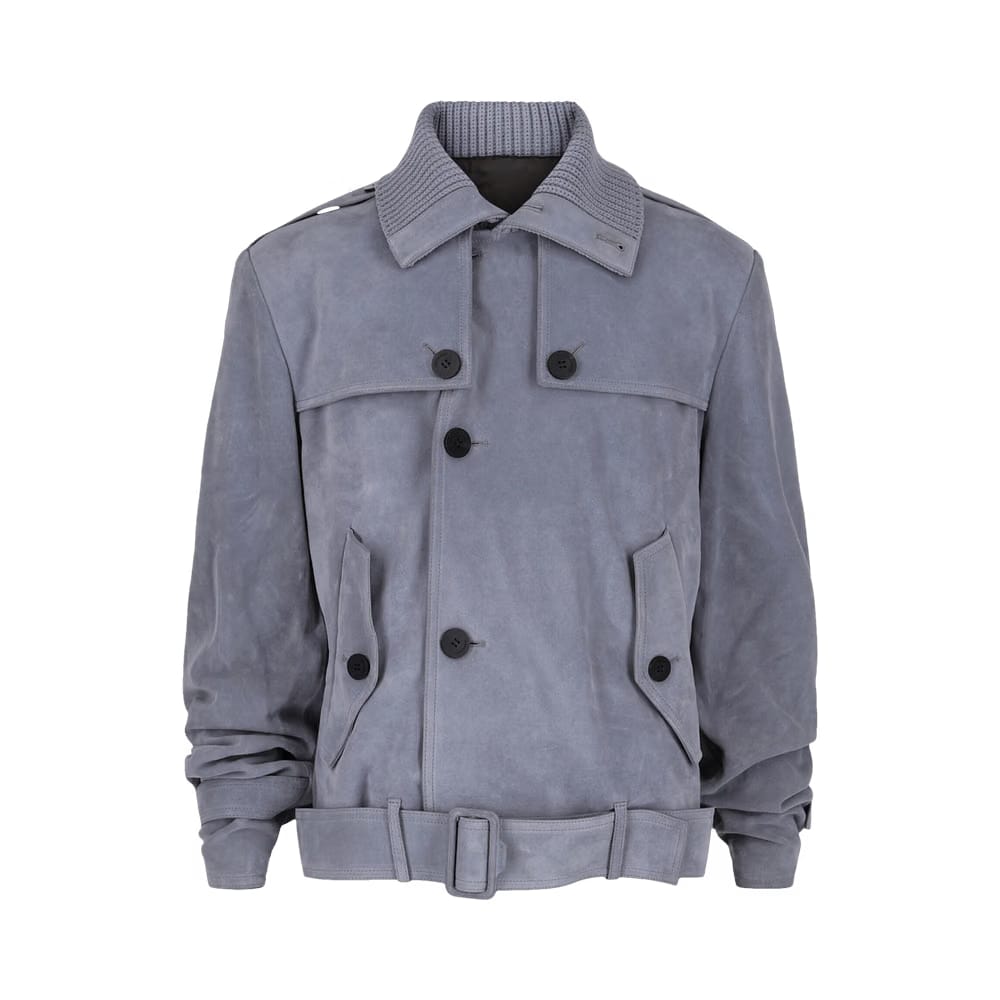 Ferragamo Suede Moto Jacket Blue
