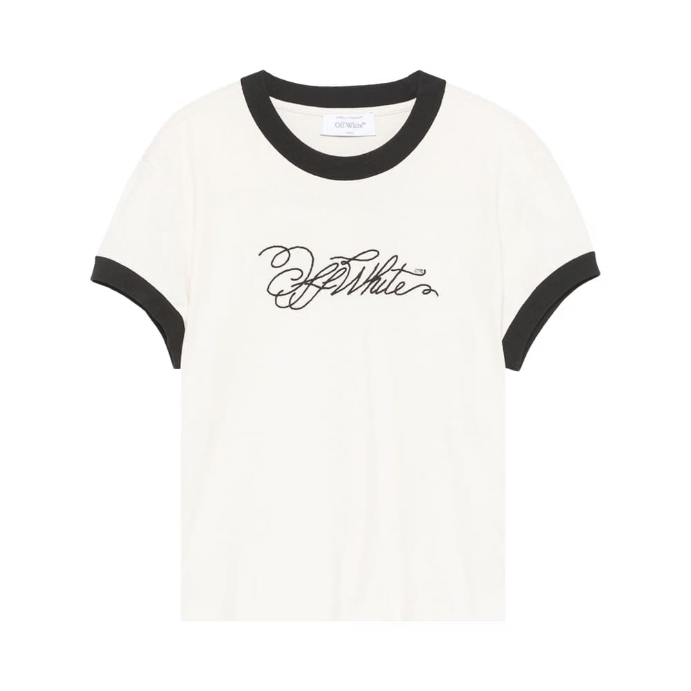 Off-White Logo Embroidered T-Shirt White Asparagus