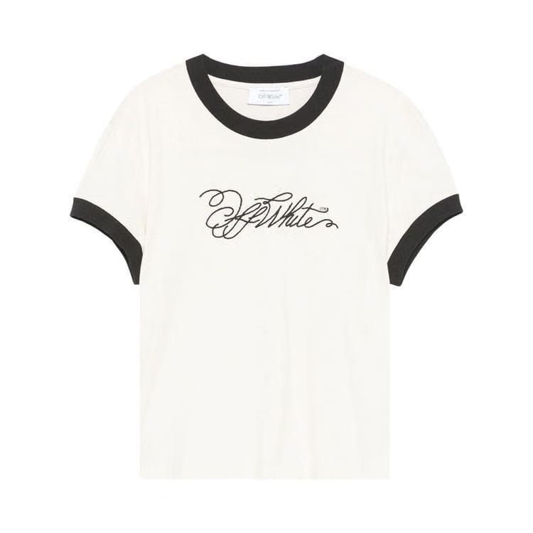 Off-White Logo Embroidered T-Shirt White Asparagus
