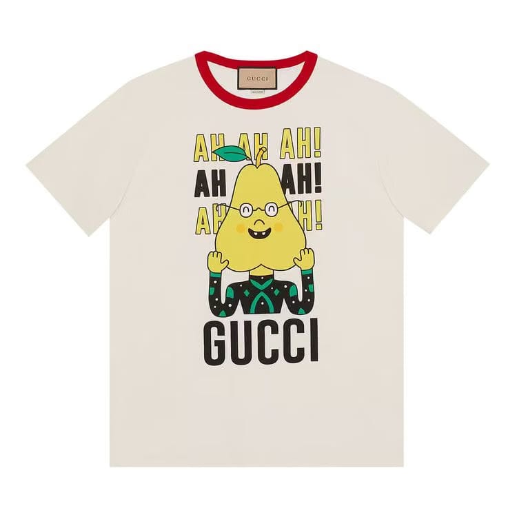 Gucci Pear Print Cotton T-Shirt Off White