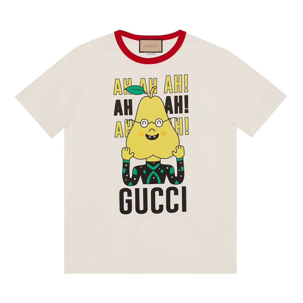 Gucci Pear Print Cotton T-Shirt Off White